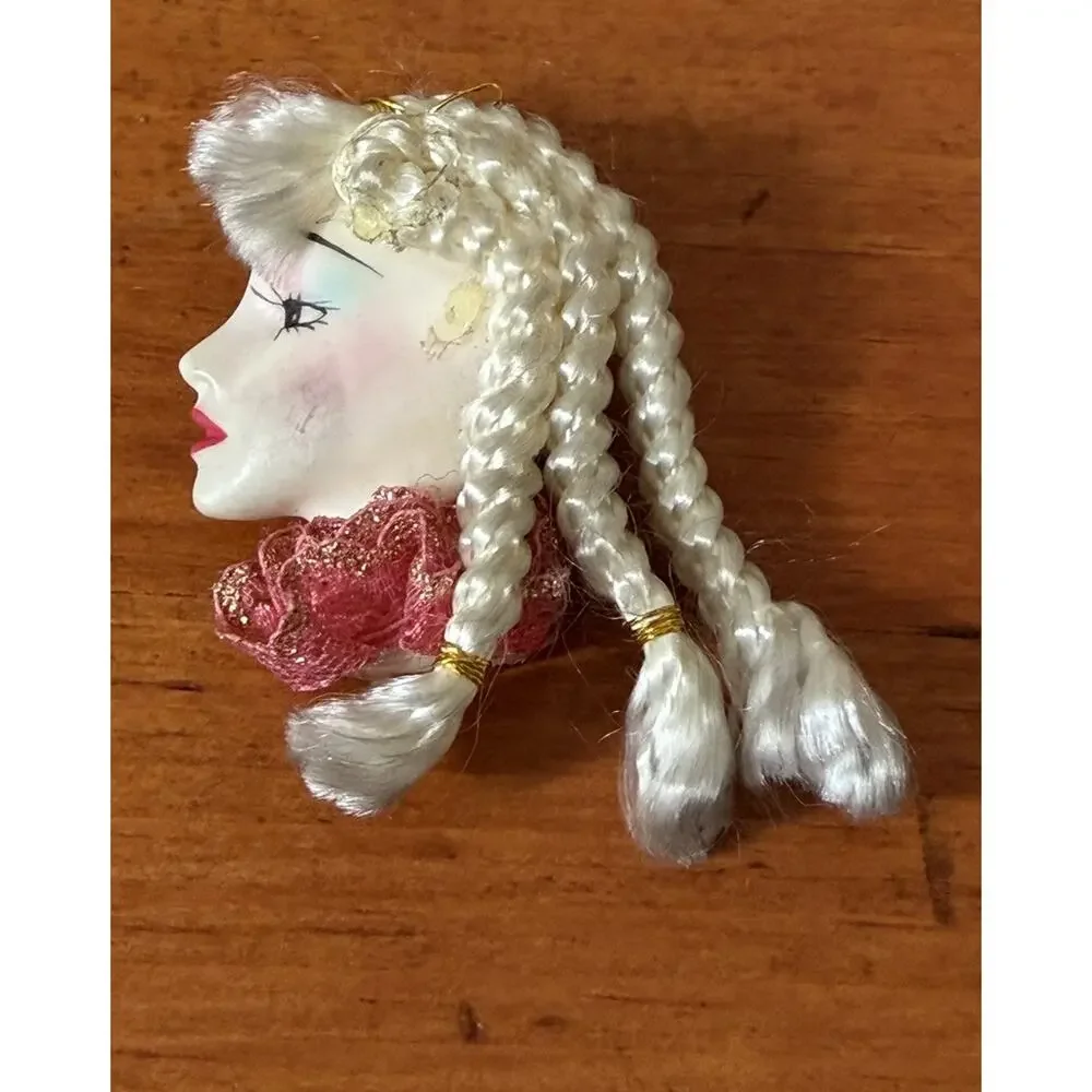 Vintage Sculpted Lady Face Profile Brooch Pin Porcelain Style Collectible